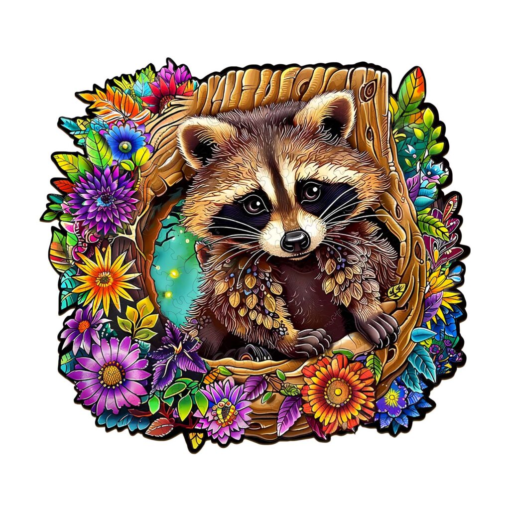 Wooden Jigsaw Puzzle – Raccoon’s Secret Tree Den