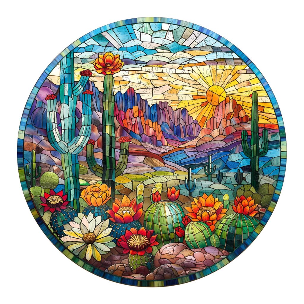 Wooden Jigsaw Puzzle – Stained Glass Cactus